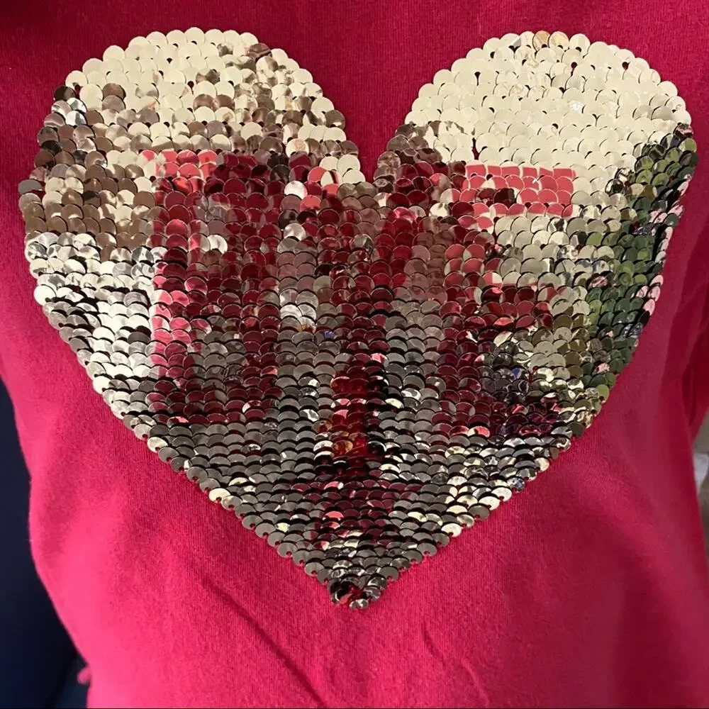 GAP Flip Sequin Heart T-Shirt Red & Blue Size XS